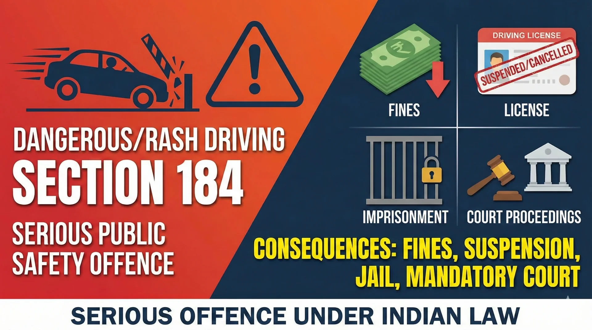 Section 184 - Dangerous & Rash Driving - Law, Punishment & Fines Explained